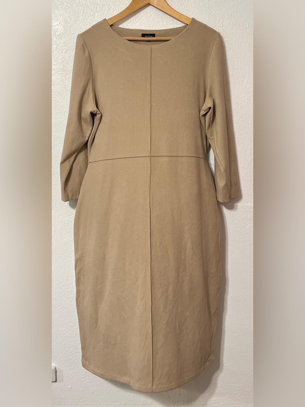 Daniel Hechter Paris Tan Long-Sleeve Sheath Dress Buttons on Sleeve Classic
